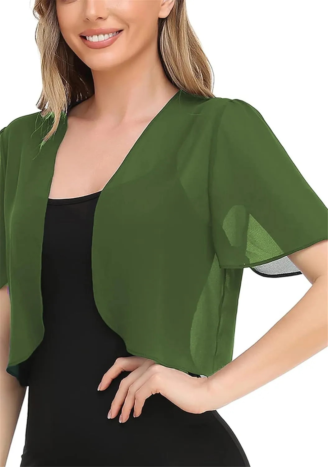 YMING Womens Chiffon Open Front Bolero Short Sleeve Cropped Cardigans Sheer Shrug Arm Covers for Dress