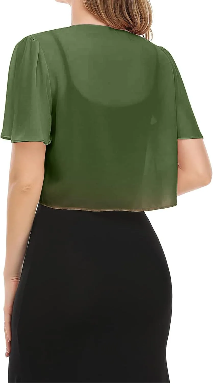 YMING Womens Chiffon Open Front Bolero Short Sleeve Cropped Cardigans Sheer Shrug Arm Covers for Dress