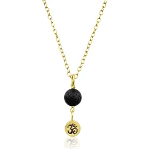 Yoga Inspired Gold Ohm Necklace with Lava Stone to Hear the Sound of the Universe