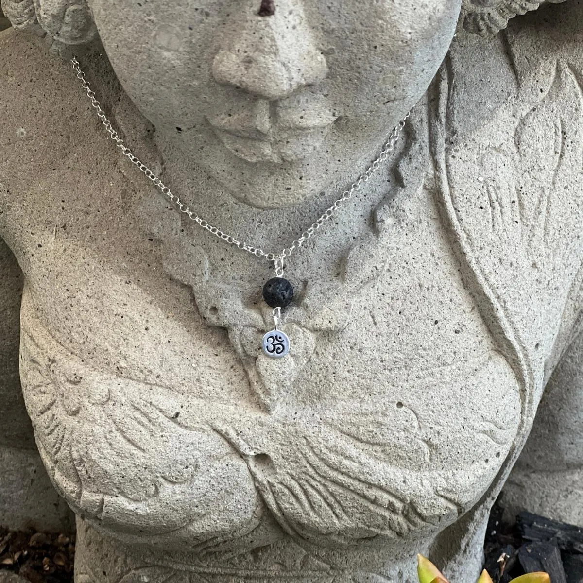 Yoga Inspired Ohm Necklace with Lava Stone to Hear the Sound of the Universe