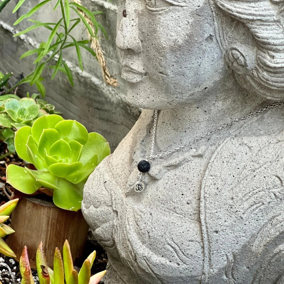 Yoga Inspired Ohm Necklace with Lava Stone to Hear the Sound of the Universe