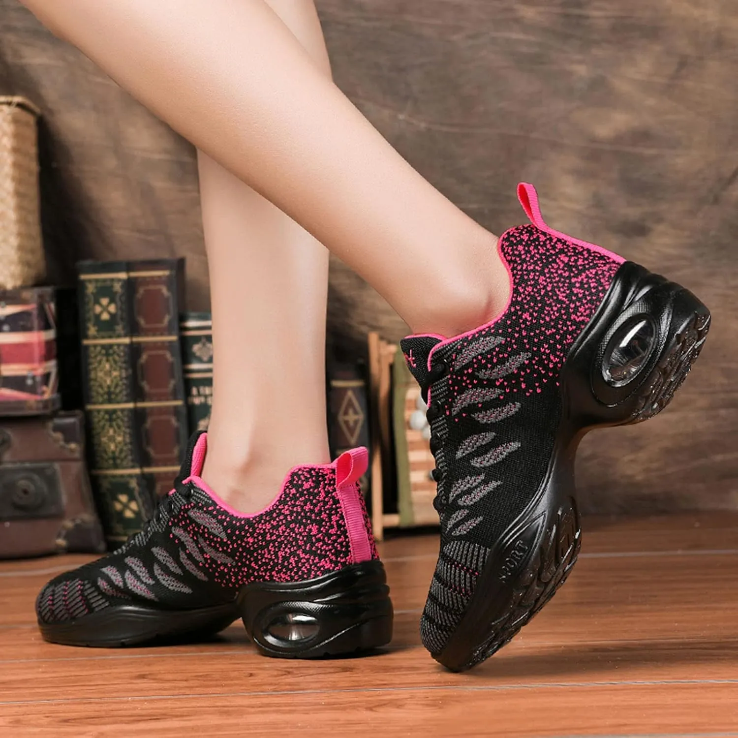 YUKTOPA Womens Dance Sneakers Jazz Shoes Lace-up Walking Shoes Lightweight Breathable Lady Platform Shoes