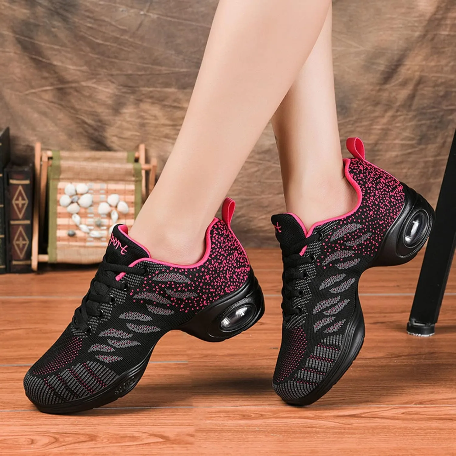 YUKTOPA Womens Dance Sneakers Jazz Shoes Lace-up Walking Shoes Lightweight Breathable Lady Platform Shoes