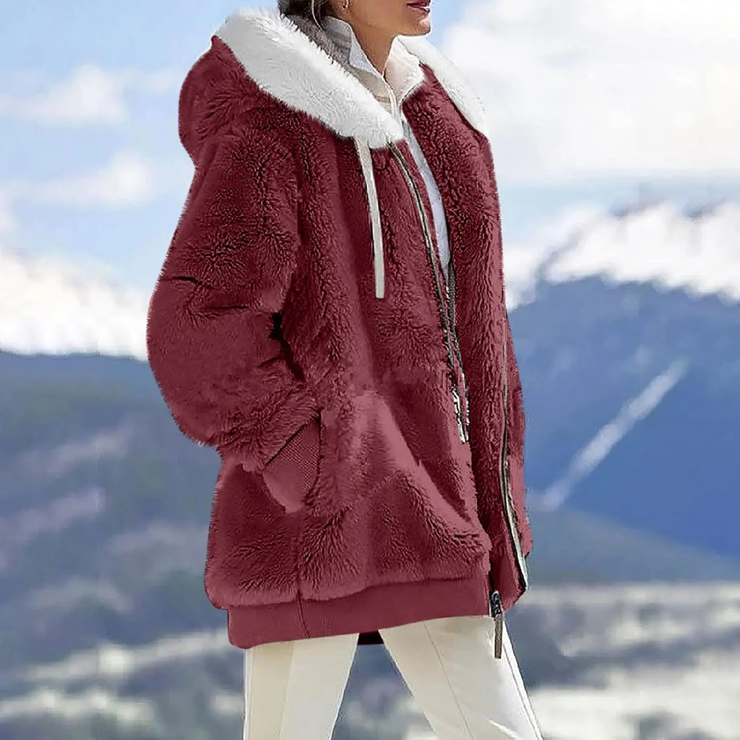 ZEFOTIM Winter Coats for Women Casual Fleece Jacket Warm Soft Outdoor Sherpa Lined Thick Coat Outwear with Pockets
