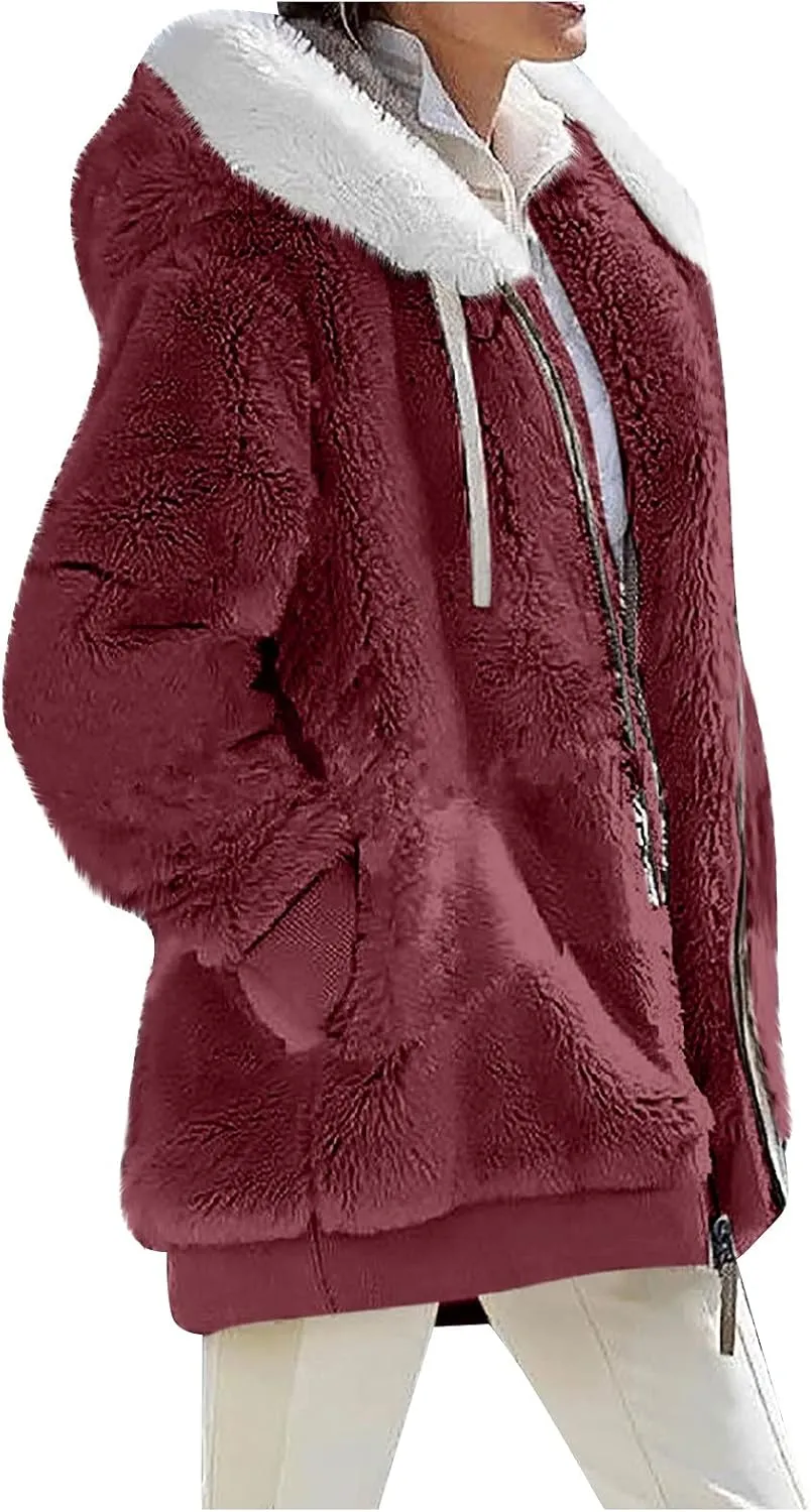ZEFOTIM Winter Coats for Women Casual Fleece Jacket Warm Soft Outdoor Sherpa Lined Thick Coat Outwear with Pockets