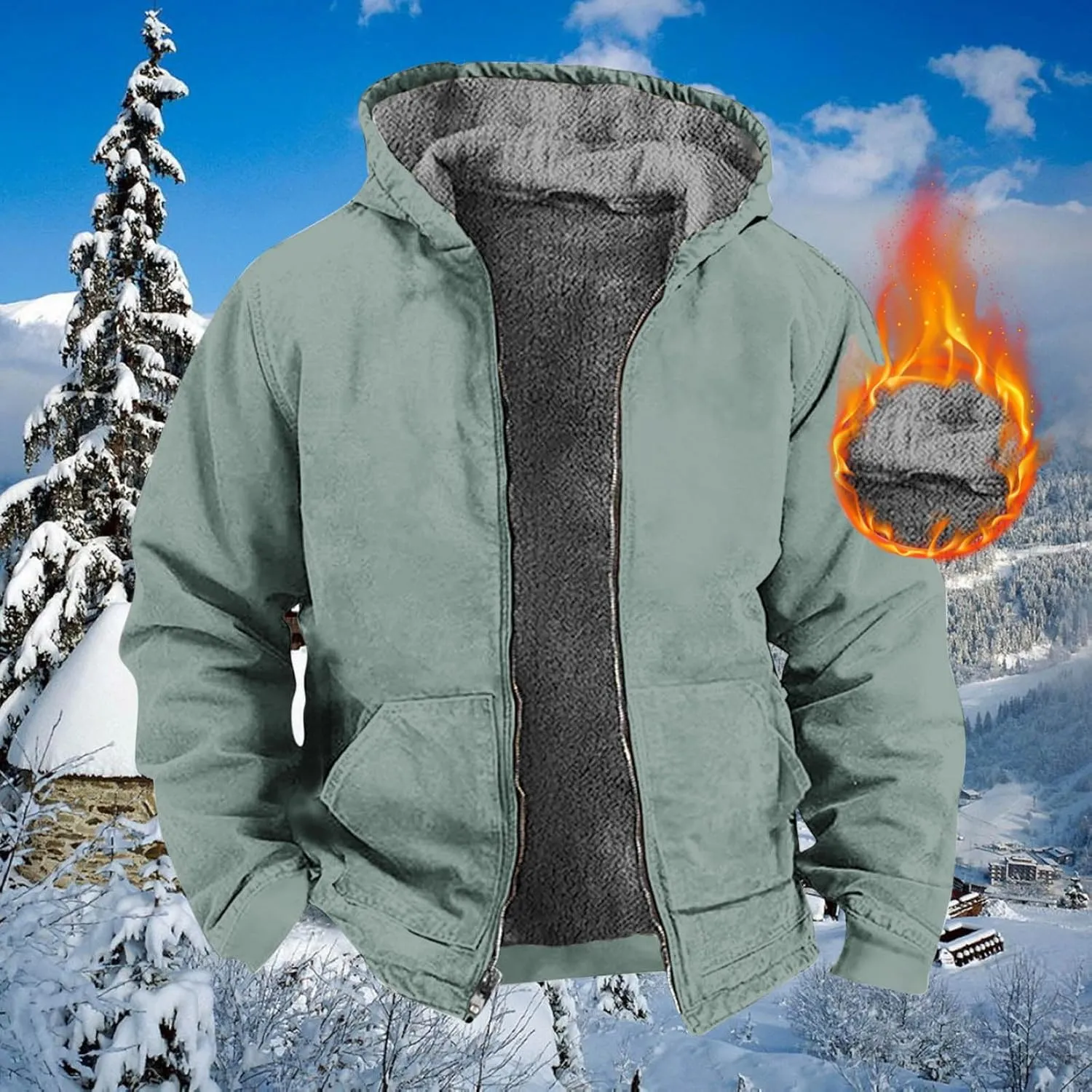 Zeiyignr Hoodies for Men Heavyweight Fleece Sweatshirt - Full Zip Up Thick Sherpa Lined Jackets Warm Winter Coat Windbreaker