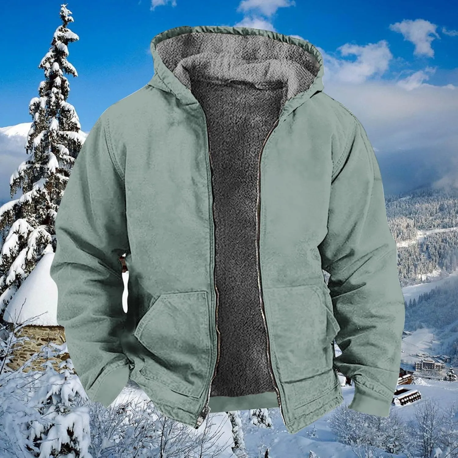Zeiyignr Hoodies for Men Heavyweight Fleece Sweatshirt - Full Zip Up Thick Sherpa Lined Jackets Warm Winter Coat Windbreaker