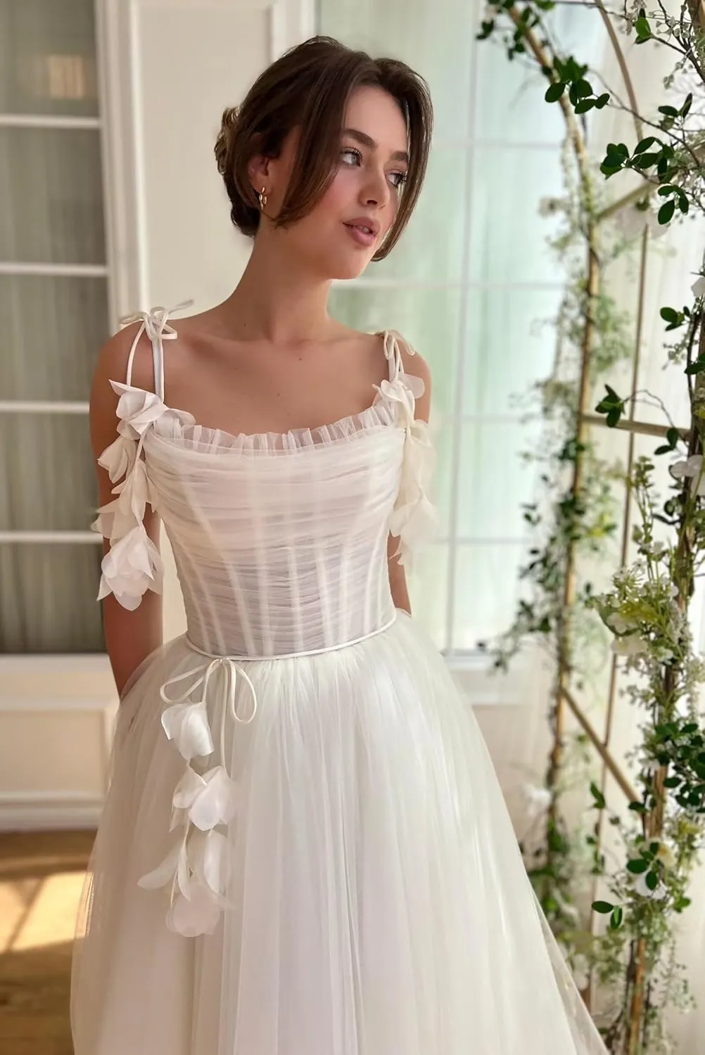 Zepumen 3D Flower Tulle Prom Dresses 2025 Tea Length Spaghetti Straps Formal Evening Party Gowns with Pockets