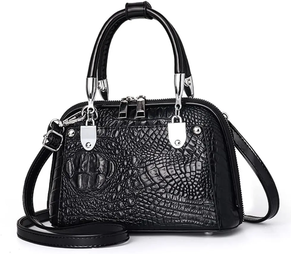 ZiMing Women Handbag Crocodile Embossed Purse Leather Satchel Bag Top Handle Bags Ladies Crossbody Shoulder Bag Medium Tote