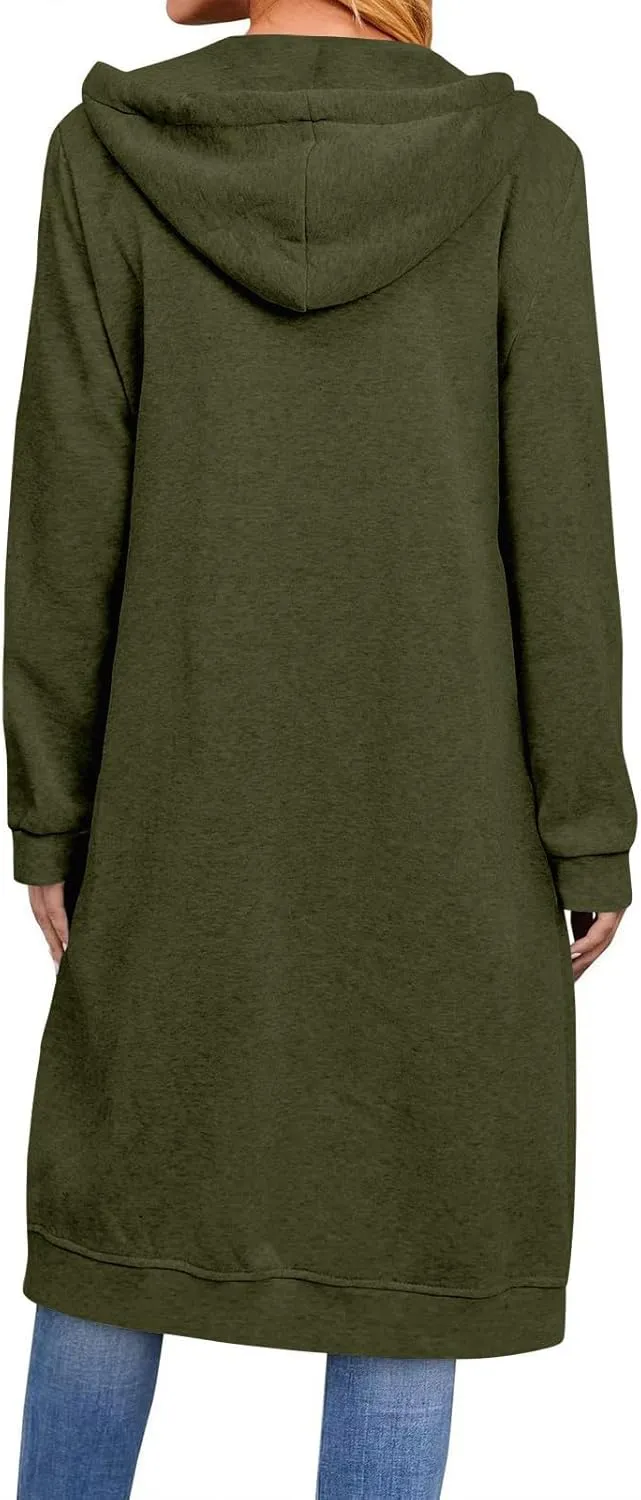 Zip up Hoodie Women Oversized Fall Winter Jacket Fleece Tunic Coats with Pockets Drawstring Outerwear