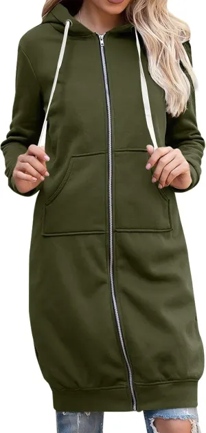 Zip up Hoodie Women Oversized Fall Winter Jacket Fleece Tunic Coats with Pockets Drawstring Outerwear