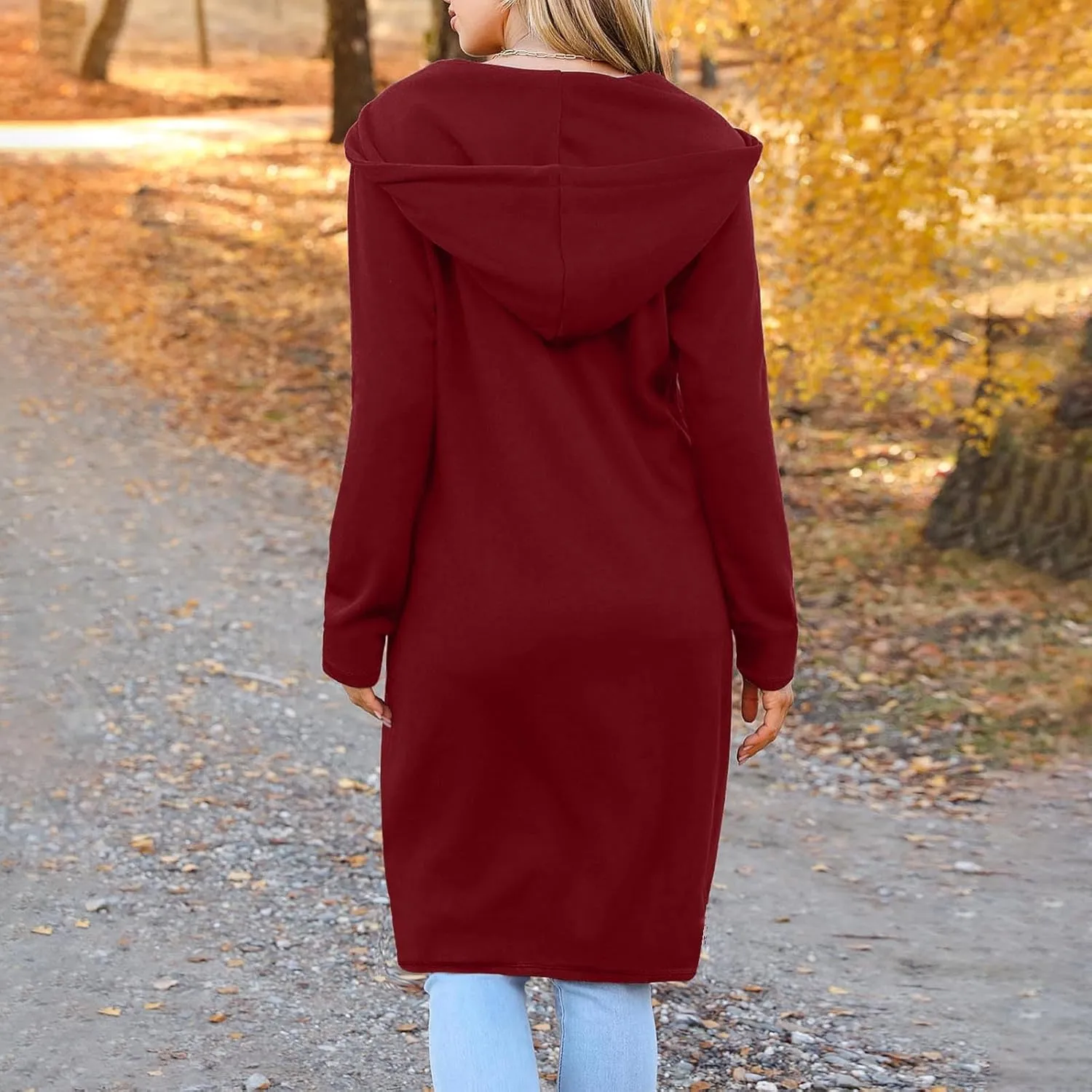 Zip Up Hoodies for Women Oversized Long Sleeve Sweatshirts Casual Fleece Hooded Coat Fall Long Jacket with Pockets