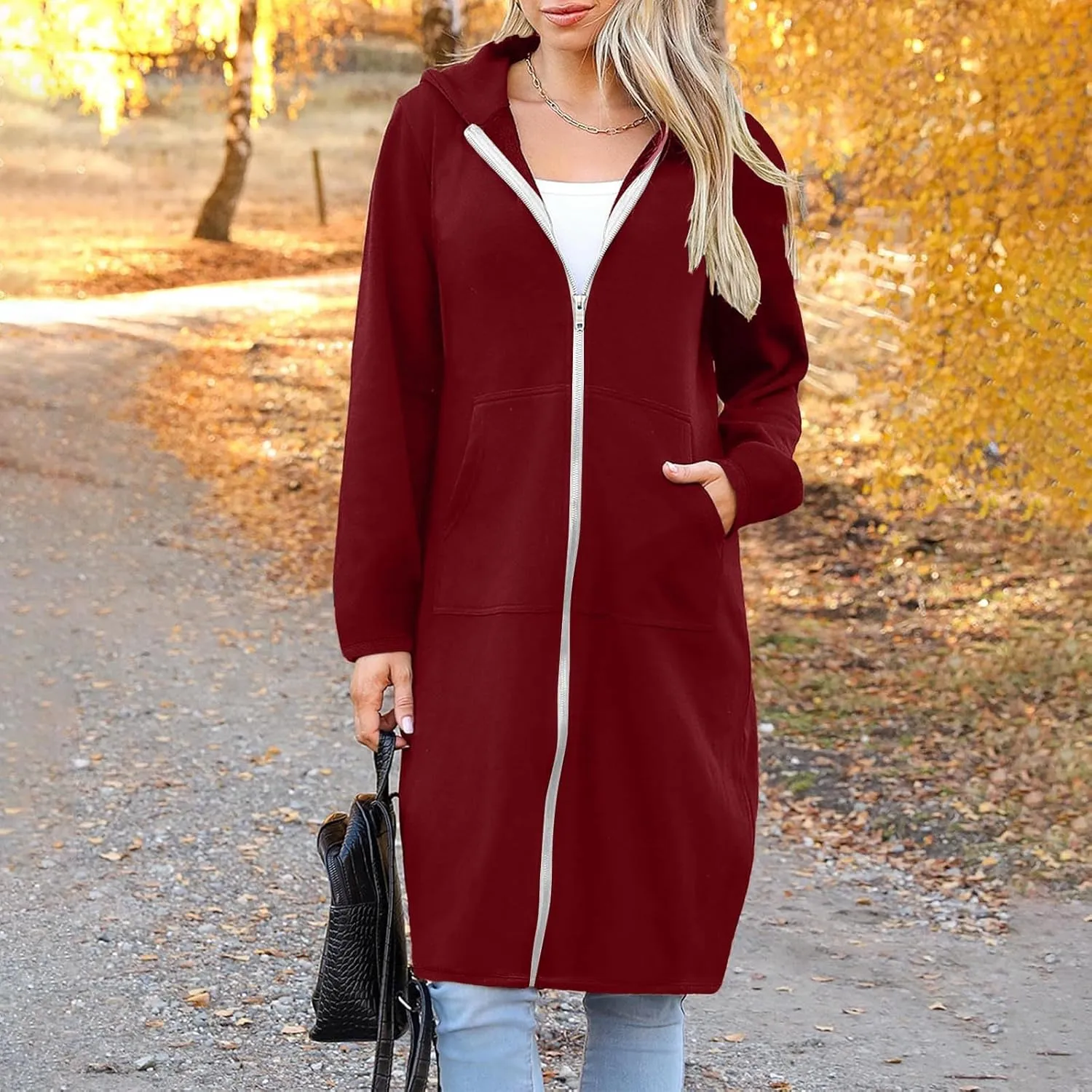 Zip Up Hoodies for Women Oversized Long Sleeve Sweatshirts Casual Fleece Hooded Coat Fall Long Jacket with Pockets